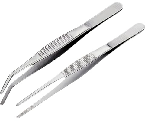 2 Stück Aquarium Pinzette aus Edelstahl – 1 gebogene Pinzette + 1 gerade Pinzette – 21 cm – ideal für die Pflege Ihrer Wasserpflanzen