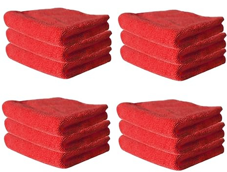 DEARMAMY 12Pcs Microfiber Dish Towels Strong Decontamination Kitchen Cleaning Cloths Non Stick High Absorption Easy Care Red