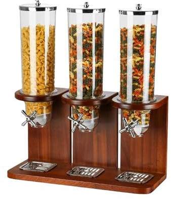 Cereal Dispenser Countertop Dry Food Container with PC Bucket and Wooden Base Single/Double/Triple Head (per Can 4L)(12L)
