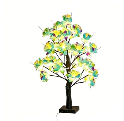 XVICO LED Cherry Blossom Tree Lights Lamp Blue Flower Bonsai Desk Lighting, USB & Battery Dual Powered Tree Lamps for Living Room Cute Night Light, Christmas Halloween Decor with Adjustable Branches