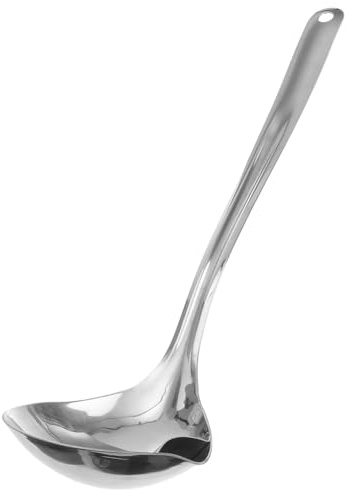 SAFIGLE Cucchiaio per Zuppa in Acciaio Inossidabile con Setaccio Integrato Mestolo per Olio e Grasso Manico Lungo Antiscottatura per Cucina Quotidiana Accessorio per Filtrare Brodo e