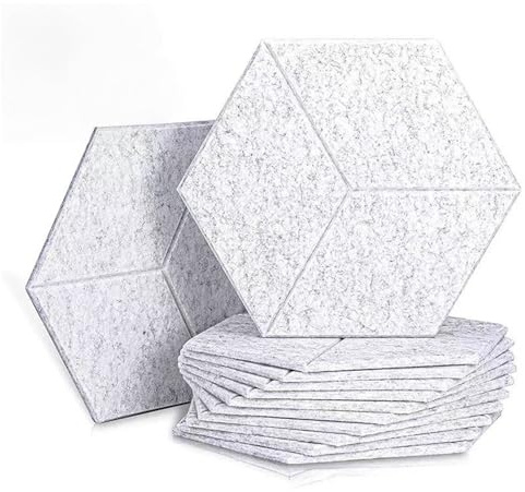 Hiseng 12 Pack Acoustic Wall Panels Self Adhesive Sound Proofing Panels High Density Felt Acoustic panels for Walls 30x30cm for Home Office Recording Studio Bedroom, Y-Shaped (Light gray,30x30cm)