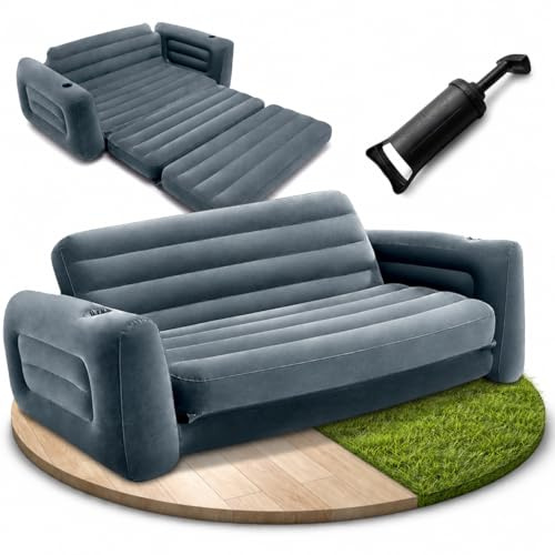 JoyMotion Divano gonfiabile – Divano da campeggio riempito d'aria con funzione estraibile – superficie floccata – gonfiabile per ospiti o campeggio (grigio)