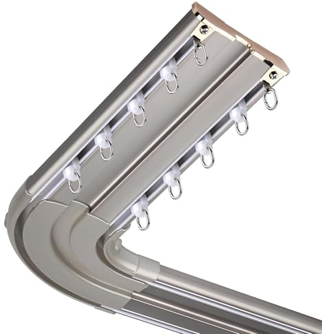 IRUGS 2-läufige Vorhangschiene Aus Aluminium – Deckenvorhangschiene Mit 90-Grad-Verbindung, Für Duschfenster, Wohnmobil-Raumteiler, Privatsphäre Und Heimdekoration(Weiß,90° Bend)
