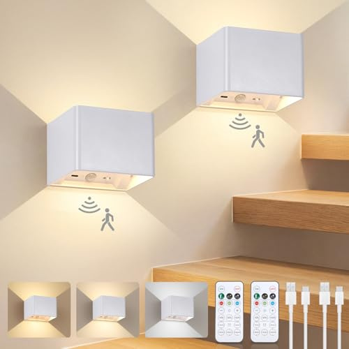 Kimjo LED Wandleuchte Innen mit Bewegungsmelder, Kabellose Wandlampe Akku | Wandleuchte Ohne Stromanschluss mit 3 Farben & Timer, 5400mAh Wiederaufladbare Wandleuchten, USB Up and Down Leuchten