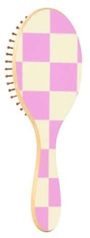 Violet Beige Checker Plaid Paddle Hairbrush Wood Hairbrush cepillo de cerdas naturales para el cabello
