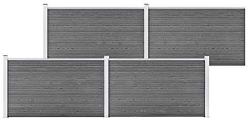 Mokuyary Clôture de jardin WPC 699 x 106 cm - Gris - En WPC - Avec élément de clôture biseauté - Protection contre le vent - Clôture à lamelles