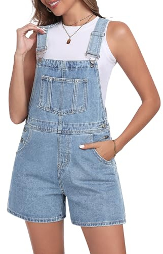 Fengbay Mono de mezclilla para mujer con tirantes ajustables y bolsillos, azul claro, M