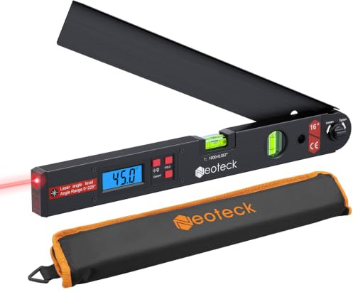 Neoteck Digitaler Winkelmesser 400mm mit LCD Laser Wasserwaage 0-225° Digital Neigungsmesser Winkelmessgerät für vertikale horizontale Doppel Wasserwaage - Schwarz