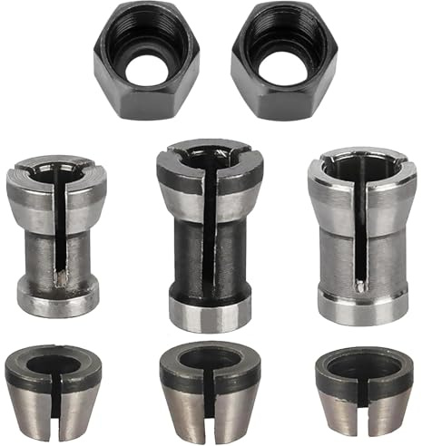 GERUI Set di 8 pinze per fresatura superiore, mandrino in acciaio ad alta precisione, per macchine per la lavorazione del legno e per incisione, 6 adattatori a morsetto (6 mm, 6,35 mm, 8 mm) + 2 dadi