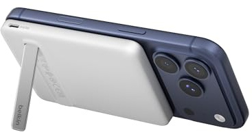 Belkin BoostCharge 5000mAh Magnetische Power Bank mit Ständer – Weiß | 5K Qi2 Kabelloses Ladegerät, Magnetring, USB C Anschluss, Bereits Aufgeladen, Leicht, inkl. Kabel, Geeignet für Flugreisen