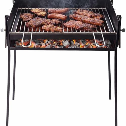 Barbacoa de Carbón Rectangular Portátil con Parrilla Elevable – Acero Resistente para Jardín y Terraz (60x40)