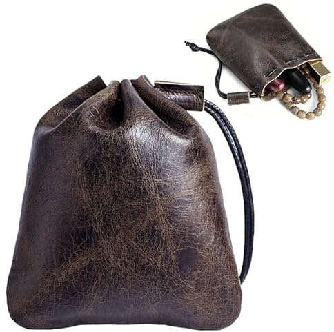 ChAusa Dunkelbraun Lederbeutel Säckchen, Weiches Rindslederdesign | Schmuckbeutel, Accessoires Praktische Aufbewahrung Lederbeutel Kordelzug für Schmuck Kopfhörer Geschenkbeutel Kleine Münz