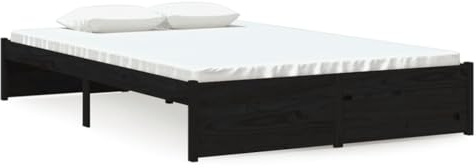 Foknhdi Massivholzbett 120x190 cm, Modernes Bettgestell aus Kiefernholz, Schwarz, Stabiler Rahmen mit Lattenrost für Schlafzimmer, Rustikale Optik für Einzelbett