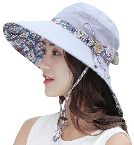 Hapee Mujer Sol Sombrero HINDAWI verano Reversible, UPF 50 + – Gorro de playa plegable tapa de ala ancha