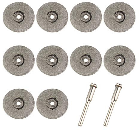 HALJIA 25mm Dischi Diamantati Mini [ 10 Pezzi ] di Tagliante per Taglio Vetro, Gemma di Pietre Preziose e Asta Asse [ 2 Pezzi ]