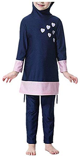 YEESAM Muslim Swimsuits for Girls Kids, Full Body Islamic Swimming Suits Burkini with Hijab Modest Swimwear Navy Blue