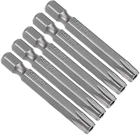 sourcing map 5 pcs vástago hexagonal de 1/4 T40 Puntas de Destornillador Torx de seguridad magnéticos 50mm de longitud