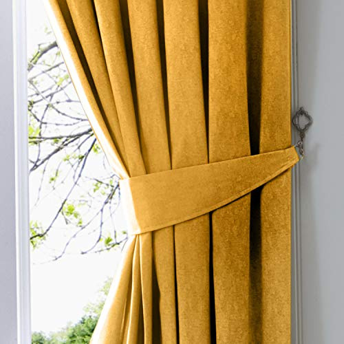 Fusion Dijon Lot de 2 (65 x 10 cm) -Accessoires Salon/Chambre à Coucher Assortis Disponibles-Polycoton-Embrasses de Rideaux en Jaune Ocre/Moutarde, 26 x 4 (2X Tie Backs)