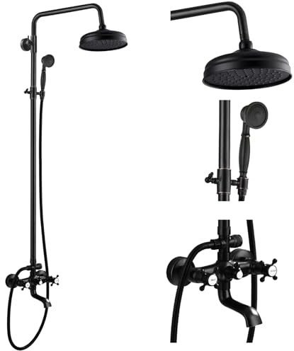 Grifo de ducha de lujo de bronce aceitado para baño, mezclador de lluvia de 8 pulgadas, cabeza redonda, doble mango cruzado, bañera, rociador de mano, montaje en pared, accesorios de baño