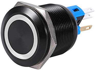 EVGATSAUTO Interruptor de bloqueo automático 22 mm 12V LED Impermeable 1NO 1NC Interruptor de botón de bloqueo con bloqueo automático Rojo, verde, azul, (opcional)(Blanco)