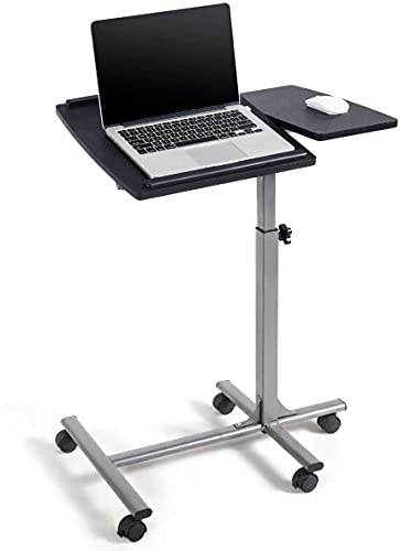 Tangkula Overbed Laptop Desk, Mobile Laptop Stand with Tilting Tabletop, Rolling Height Adjustable Bedside Table with Mouse Pad Cup Holder