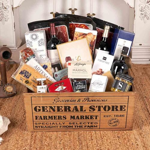 Lotes y Cestas de Navidad - Lote Gour 450-25 / de lujo con champagne Moët & Chandon, vinos de prestigio, whisky Macallan 12 años, ibéricos, Parmigiano, foie y dulces en cajón de nogal