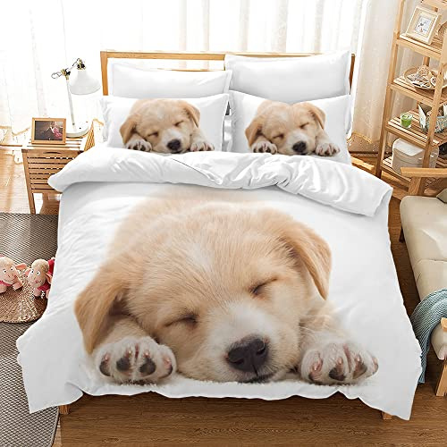 Hoimlm Parure de lit pour Enfant 200 x 200 cm en Microfibre imprimée Chien Housse de Couette Taie d'oreiller pour garçons Filles Housse de Couette Douce Durable Respirante