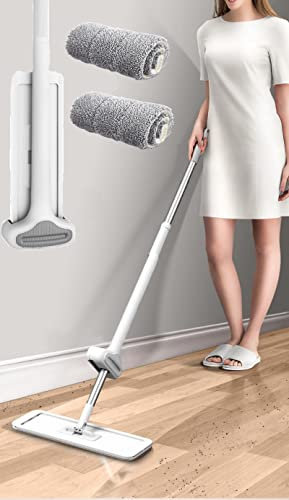 Floor Microfibre Flat Mop 38cm with Hands-Free Washing Design for Hard Floors, Laminate, Vinyl, Tile, Wood Includes Microfibre Refill Pad