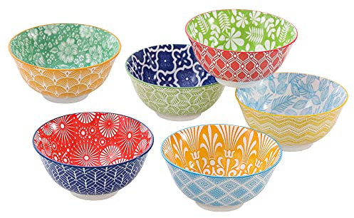 Cuencos Desayuno Bol Sopa Ceramica - Juego de 6 Tazones de Cereales Ensalada en Porcelana para Cocina - Boles Colores de 700 ml de Comida - Set Cuenco Ramen para Arroz | Consome | Gazpacho - 15,7 cm