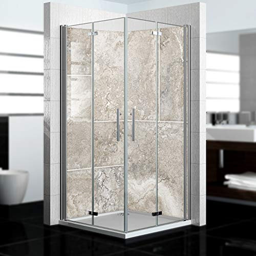 dedeco Eck-Duschrückwand wasserfest Motiv: Stein V5, UV-Lack glänzend, 2 x 80x200 cm, als Badrückwand zum Fliesenersatz, als Dekorwand, Wandverkleidung und Duschplatte aus Aluminium - Made in Germany