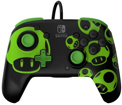 PDP Rematch Wired Gaming Controller: 1-Up Mushroom - Officially Licensed for Nintendo Switch, Switch Lite & OLED Model, Nintendo Switch 2, Glow, Audio Controls, Customizable, Super Mario