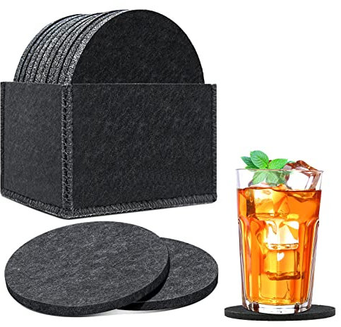 BOENFU Untersetzer Gläser 10er Set Filz Untersetzer Rund, Glasuntersetzer für Getränke, Bar, Tassen -Einzigartige Geburtstags Xmas Geschenke, Schwarz