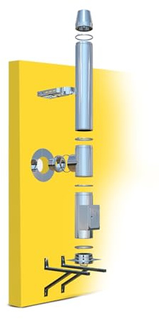 Oskar Edelstahlschornstein, Ø 130mm, Bausatz, Länge 3,7m | 25mm Isolierung, 0,5mm Wandstärke, Wandabstand 200-400mm, Verbindungstechnik, Einfache Montage, Lange Haltbarkeit