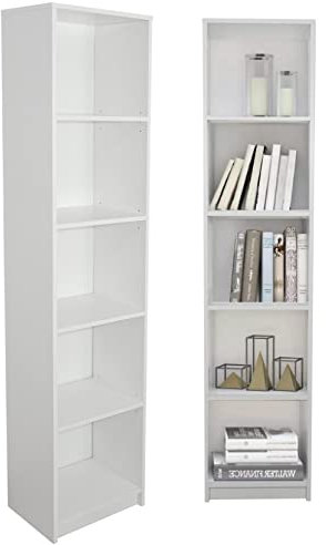 Home Collective Bücherregal Aktenregal Standregal Raumteiler weiß mit 5 offenen Fächern aus Holz | Breite 40 cm