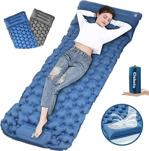 Ciskotu Aufblasbare Isomatte 8CM Verdicktes Luftmatratze mit Kissen Camping Matratze Outdoor für Camping, Wandern, Rucksackreisen und Wanderreisen (Blau+Grau)