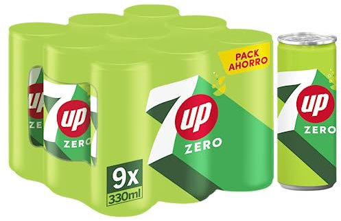 7 UP Refresco cero de lima y limón, sin azúcares y sin calorías, pack de 9 latas de 330 ml, 2.97 litros en total