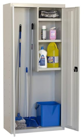 Simon Rack Armario Escobero Metálico 1800x800x400 mm - Simonlocker | 2 Puertas, 3 Estantes, Incluye 2 Llaves, Gris, Pintura anticorrosión