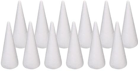 Colcolo 12 Stück Bastel-Schaumstoff-Kegel, Weihnachtsbaumschmuck, Weiße Styropor-Kegel, Schaumstoff-Baumkegel für Party, DIY-Kunst, 20 cm