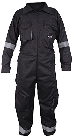 Men's Coveralls Boiler suit Overalls for Warehouse Garages Workers Heavy Duty Grey - Black - Blue (Black, XL)