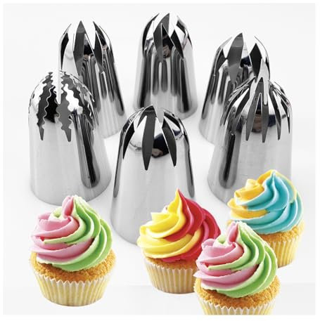 AMZTEMU 6pcs Russian Piping Tips Set, Cake Decorating Kit, Flower Piping Nozzles for Cupcakes, Piping Bags and Icing Nozzles