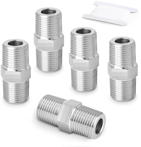 ERGAOBOY 5 piezas de accesorio para tubería con boquilla hexagonal de acero inoxidable 304, tubo macho BSP de 1 x adaptador de tubo macho BSP de 1 conector recto