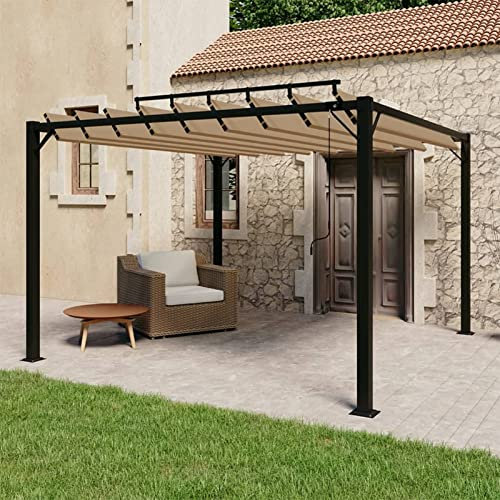 Homgoday Pavillon mit Lamellendach Gartenpavillon Pavillon Pergola Gartenzelt Terrassendach Sonnendach Überdachung Terrasse Pergola mit Markisenschutz 3x3 m Taupe Stoff und Aluminium