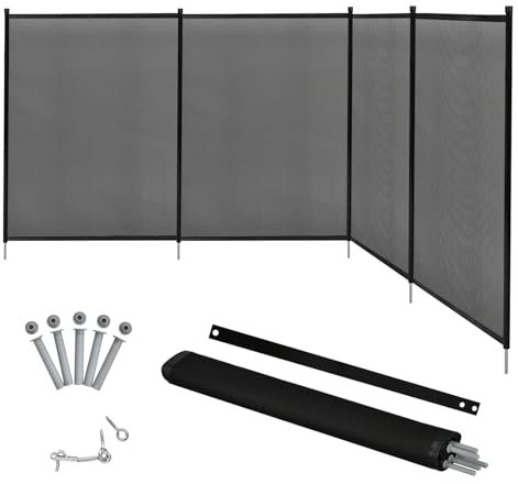 SOARS 360 x 125 cm Valla de Seguridad para Piscinas, Valla de protección de piscina de 4 piezas plegable, con pies de acero inoxidable & plantilla para taladrar, Protección para Niños y Mascotas