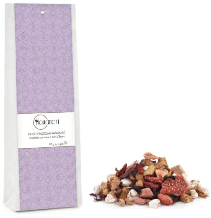 Novecento Tè® | Infuso Fragola e Rabarbaro in Foglie - 90 Gr | Tisana Fragola, Rabarbaro, Ibisco | Miscela Sapori Frutti Bosco Sfuso