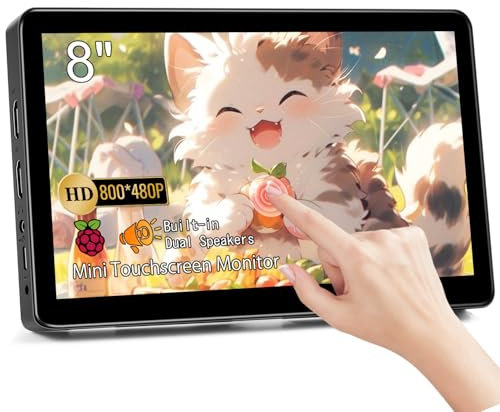 Akntzcs Small Monitor Touch Screen Monitor 8 Inch HD 800x480 HDMI Mini Portable Monitor IPS LCD Display for PC Laptop Ras Pi, Built-in Speakers