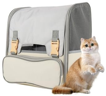 Galatée Hunderucksack, Haustiertragerucksack Für Kleine Katzen Und Hunde, Von Der Fluggesellschaft Zugelassener Tragbarer Hunderucksack, Katzenrucksack Für Reisen, Wandern, Outdoor-Einsatz(Grau)