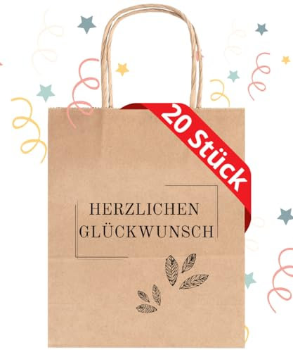 Solvera* Papiertüten,20 Stück Geschenktüten mit Aufdruck,|18x21x8cm|,Kraftpapiertüten mit Henkel,Geschenktüte für Hochzeiten, Verpackungen, Geburtstag & Party, Abitur, Weihnachten