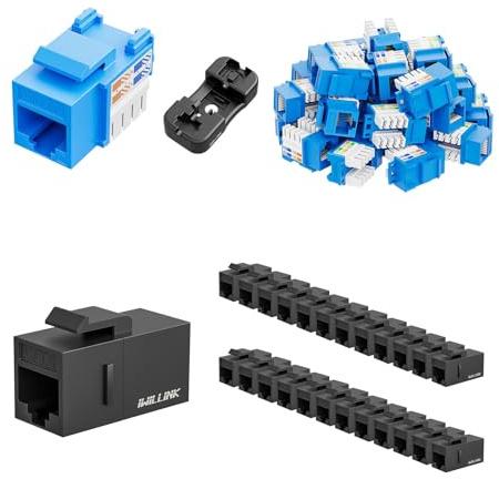 iwillink Cat6 RJ45 Keystone Jack 25-Pack and Keystone Punch-Down Stand, 90-Degree Ethernet Keystone Modules, Punch Down Keystone Jack, Blue and RJ45 Cat6 Keystone Coupler 25-Pack