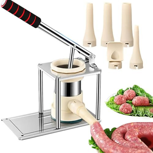 HYQNG Insaccatrice Manuale, Salsiccia Verticale in Acciaio Inossidabile con Ugelli di Riempimento di 4 Dimensioni, Riempitrice Manuale per Carne, Riempitrice per Ripieno di Carne per Uso Commerciale